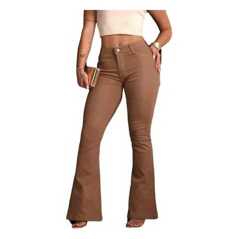 Calça jeans flare cintura alta marrom-caramelo